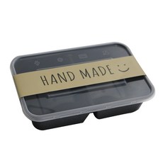 에이치씨엔 일회용 반찬용기 3칸 블랙 N-PP 50p + 크라프트 띠지 50p 세트, 1세트