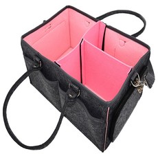 不織布攜帶分隔手提收納袋, 黑色 粉色