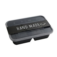 3格餐盒 N-PP 黑色 100入+餐盒腰封 黑色 100入, 1套