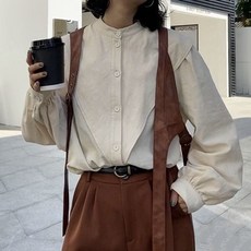 Paperments 女款時尚立領蓬鬆舒適棉質襯衫 00516