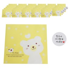 自黏歪頭熊袋 500入 + 圓形和睦相處貼紙 500入 套組, 白色(貼紙), 1套