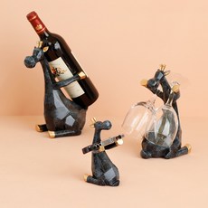 馴鹿家族紅酒架 + 紅酒杯架 + 開瓶器架套組, 藍黑色, 1套