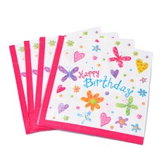 Papo生日派對用蝴蝶圖案紙餐巾 7 20入, 混色, 4包, 20張