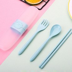 攜帶式餐具套組 2入, 藍色, 勺子 2p + 叉子 2p + 筷子 2pcs + 盒子 2p