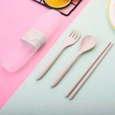 攜帶式餐具套組 2入, 淺褐色的, 勺子 2p + 叉子 2p + 筷子 2pcs + 盒子 2p