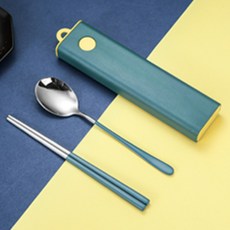 便攜不銹鋼便攜餐具餐具套組, 藍色, 勺子+筷子+餐具