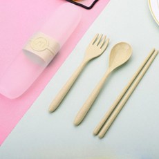 攜帶式餐具套組 2入, 黃色的, 勺子 2p + 叉子 2p + 筷子 2pcs + 盒子 2p