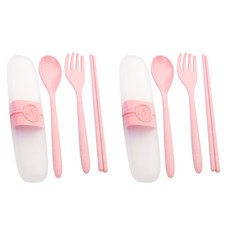 攜帶式餐具套組 2入, 粉色的, 勺子 2p + 叉子 2p + 筷子 2pcs + 盒子 2p