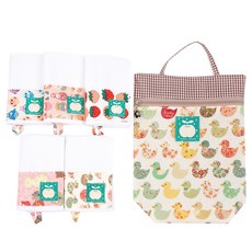 Coney Island 拼接圖案印花掛繩毛巾 5入+防水手提袋 B款, 混色, 1套