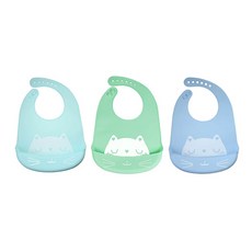 JOY MULTI 男款貓咪圖案矽膠圍兜, 隨機出貨(男童款), 3入, 1入