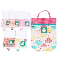 Coney Island 圖案印花拼接掛繩毛巾 5入+防水手提袋組 C款, 混色, 1套