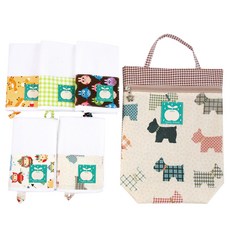 Coney Island 圖案印花拼接掛繩毛巾組 5入+防水手提袋 E款, 混色, 1套