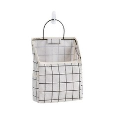 Mondespot 壁掛式亞麻收納袋 方格紋 白色 YT_RB316_AY, 1個