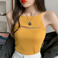 비비에모 여성용 바스트 지퍼 니트 나시 티셔츠 00336