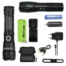 LED 후레쉬 XHP70 + 26650 충전지 + 1구 충전기 + 보관용 상자 + 자전거 스트랩 + 5핀 충전기 + USB케이블 풀세트, 혼합색상, 1세트
