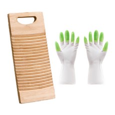 木製搓衣板 一般款 S號+橡膠手套+起泡網, 米色（洗衣板），隨機發貨（橡膠手套，肥皂泡網）, 1套