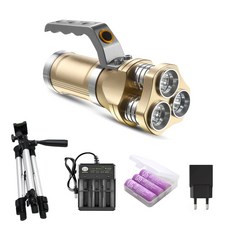 3 腳 LED 手電筒 + 三腳架底座 + 3 腳充電器 + 電池 3p + 家用充電器套組, 混色, 1套