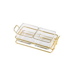 골드 철제 프레임 유리 나눔접시 2구, 혼합색상, 1개