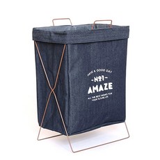 現代字母印花折疊洗衣籃 35*25*48cm, 海軍, 1個