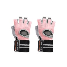 모먼트 헬스 장갑 손목 보호용 스포츠 반장갑 2p 세트, 핑크그레이
