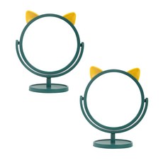 貓咪耳朵造型圓形旋轉桌鏡 2入, 綠色
