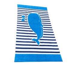 啟讓大號純棉印花沙灘巾藍鯨 SY24 80 x 160 厘米, 藍色, 1個