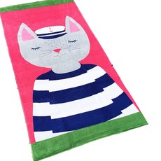 印花浴巾 80*160*0.5cm SY24, 粉紅貓, 1個