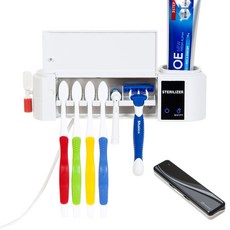 SAMKOOK Ecojiu壁掛式牙刷消毒器HD-603W+便攜電池式牙刷消毒器BIO-201套組, 白色（壁掛式），波浪黑色（便攜式）, HD-603W（壁掛式）、BIO-201（便攜式）