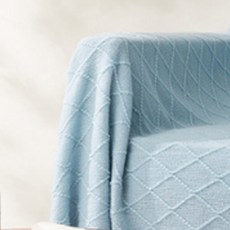菱形絎縫針織沙發套, 藍色