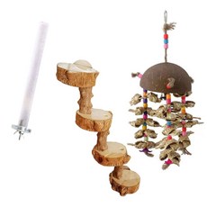 LIP Parrot 粉彩色系彩虹磨爪棲木 + 階梯式鳥寶遊戲塔 + 椰子珠串懸掛玩具 C-13套組, 彩虹棲木(隨機出貨), 混合顏色(遊戲塔, 珠串懸掛玩具), 1套