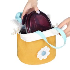 花朵束口黃色便當袋, 1個