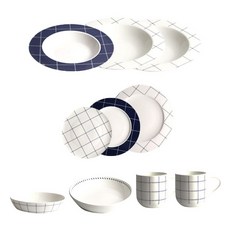 LOKO LIVING 骨瓷 Urban Stitch 義大利麵西餐餐具 雙人10件組, 白色 + 藍色, 8種餐具