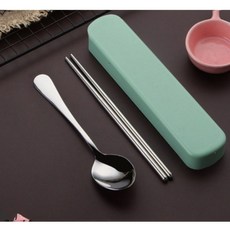 現代圓盒便攜式餐具組, 薄荷, 勺子+筷子+箱子