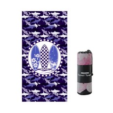 QURANG Across 超細纖維印花海洋沙灘巾 含網袋 80 x 160 cm, 紫色 SY10, 1個