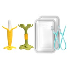 앙쥬 바나나 치발기 + 입술 치발기 + 케이스 2p + 집게홀더 2p 세트, 노랑(바나나 치발기), 그린(입술 치발기), 랜덤발송(집게홀더), 1세트