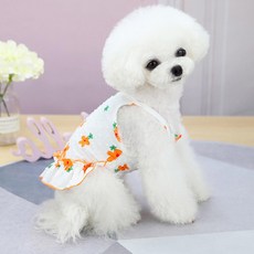 寵物夏季碎花荷葉邊連身裙 YT_RC569, 橘色, 1個