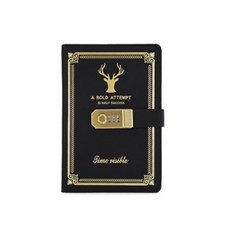 鹿角圖案帶鎖日記本, 黑色