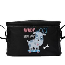 卡通防水斜背兩用嬰兒推車收納袋, 小狗款 黑色, 1入