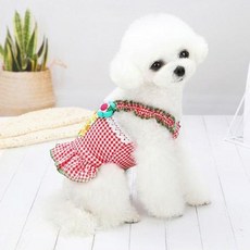 MING-A 寵物格紋花朵裙, 紅色, 1個