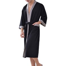Market A 男士飯店棉質浴袍 L, 黑色, 1個