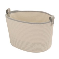 Thanks Gallery手編皮革把手無名線收納籃 TD0092, 米灰色, 1個