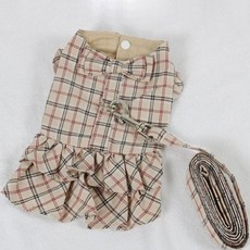 寵物款格紋牽繩連身裙 U12, 米色 (B)