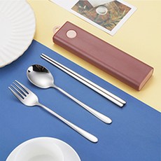 攜帶型餐具+收納盒, 粉色的, 勺子+筷子+叉子+箱子