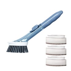 Bellian 自動釋出洗劑廚房刷 主體 + 刷頭 + 海綿 3入, 藍色, 1套