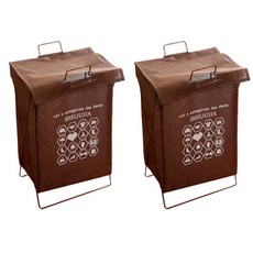 Dizicon有蓋洗衣籃 鐵材質 布料 370*240*560mm, 棕色的, 2個