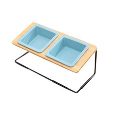 클린온 반려동물 목 보호 받침대 + 사각형 도자기 밥그릇, 블루, 1세트