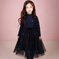 JELISPOON 女童款閃亮紗裙長袖洋裝