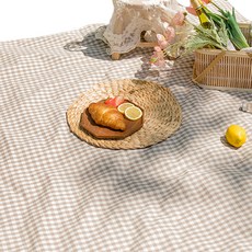 juho DECO 米色格紋雙面防水野餐墊, 混色