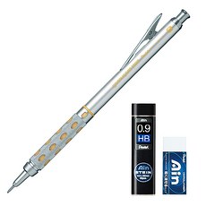 Pentel 飛龍文具 Graph Gear 1000 自動鉛筆 0.9mm PG1019 + AIN 0.9mm HB 自動鉛筆芯 + 橡皮擦套組, 混色, 1套