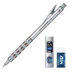 Pentel 飛龍文具 Graph Gear 1000 0.3mm 自動鉛筆 PG1013 + AIN 0.3mm HB 筆芯 + 橡皮擦套組, 混合色, 1套